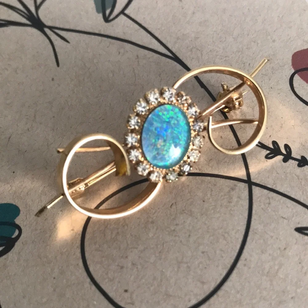 ✨Sold✨Vintage Costume Jewelry Brooch With Blue Faux Stone & Rhinestones - Picture 3 of 9